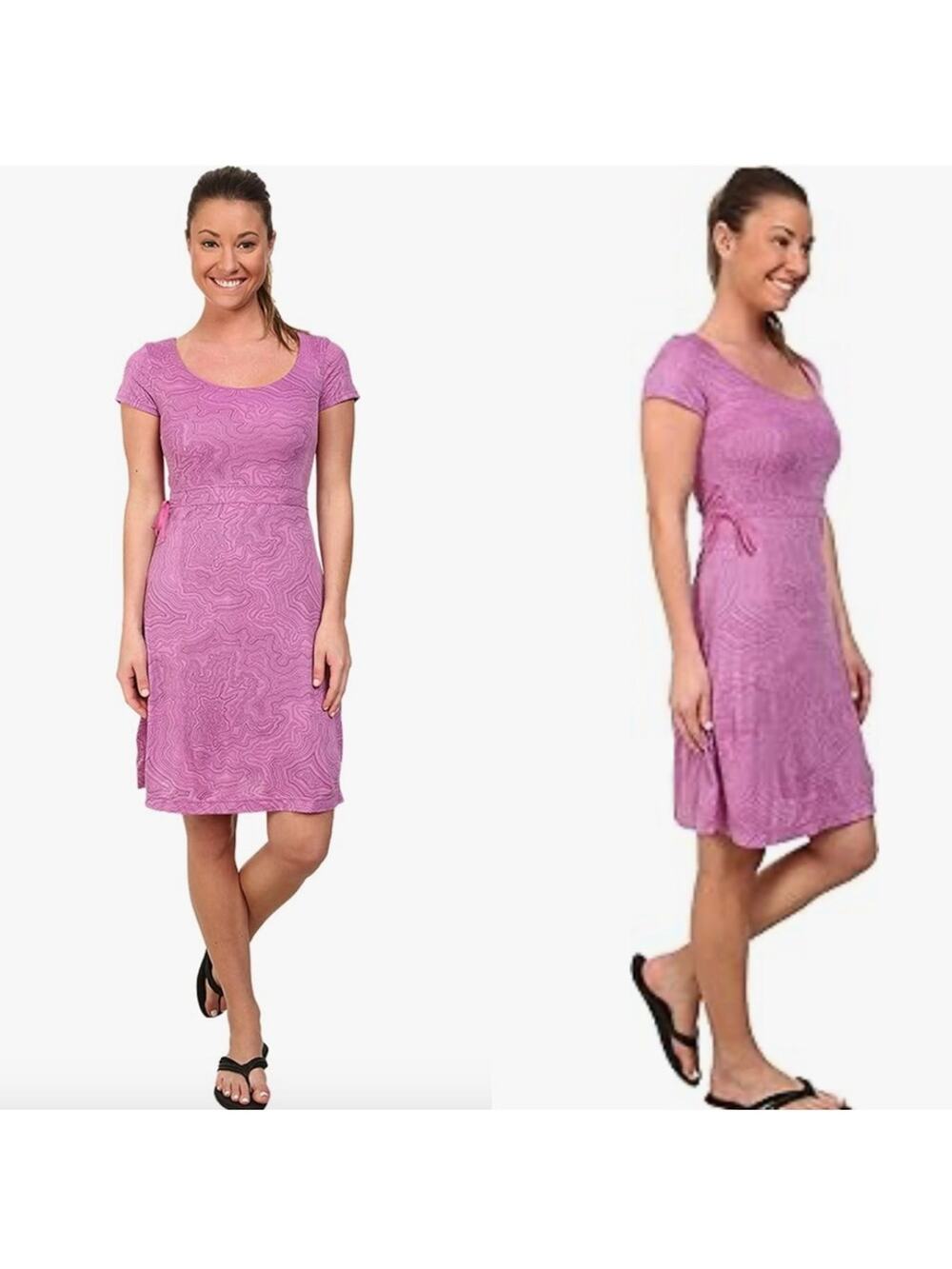 Merrell Women's Stretch Tie Waist Shift Lorimer Dress Fig Prism Magenta Sz Small